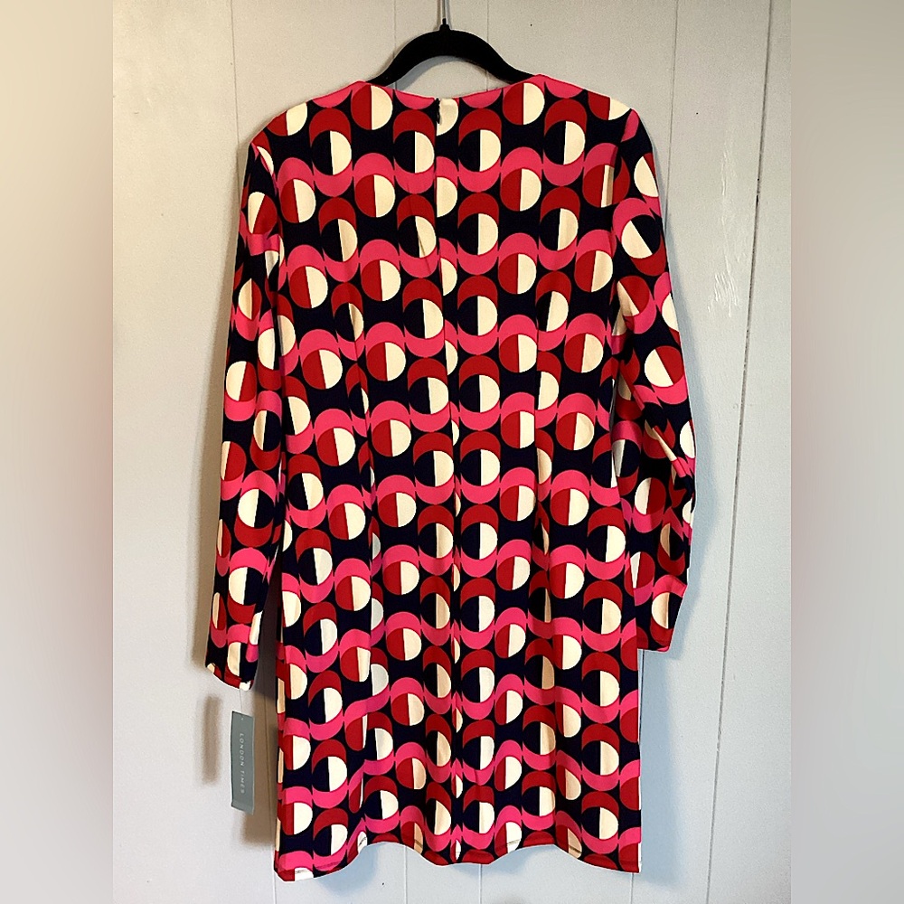 NWT London Times Twist Neck Geo Print Long sleeve Shift Dress Size 12 - Picture 8 of 12